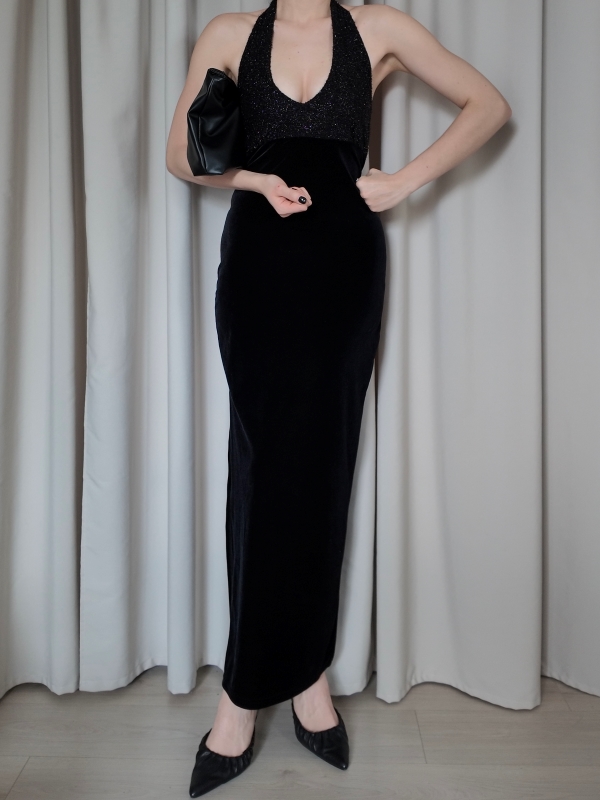 Sukienka welurowa Axara Paris (M) - obrazek 3